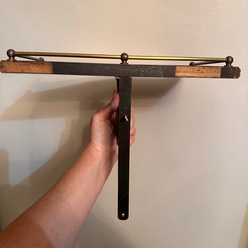 Vintage Brass and Wood Ornate Wall Shelf